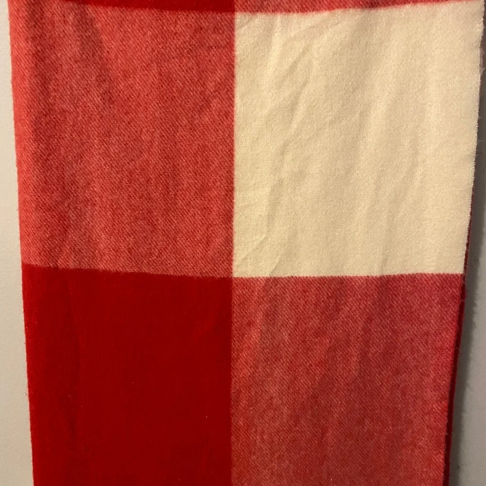 Sky Cashmere Plaid Wool Scarf Red Cream Fringe Large Boho‎ Warm Oversized